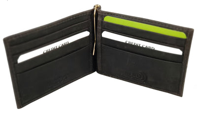 RFID Distressed Leather Wallet with Money Clip