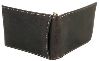RFID Distressed Leather Bifold Wallet with Money Clip