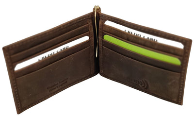 RFID Distressed Leather Wallet with Money Clip